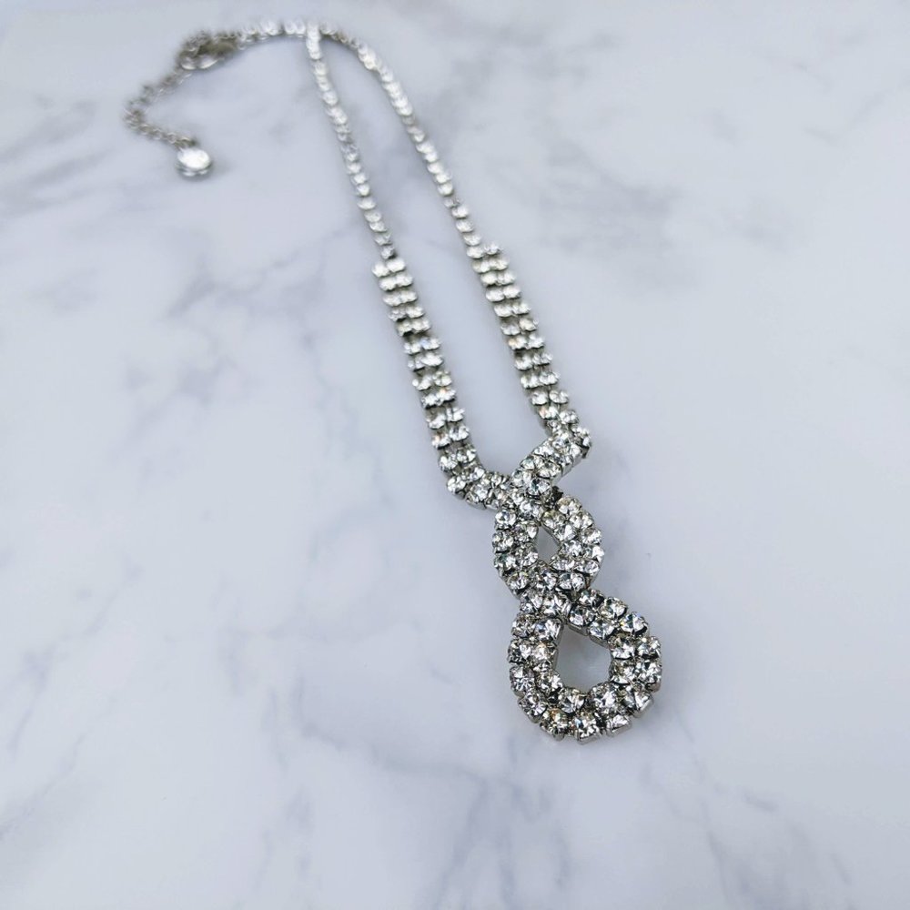 Long Infinity Knot Rhinestone Statement Necklace - image 5